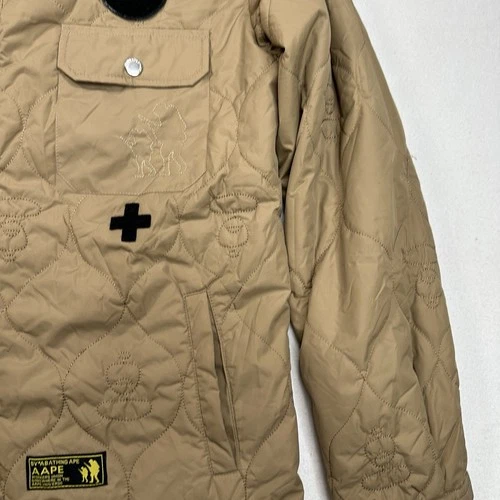 AAPE BY A BATHING APE Quilted Jacket Size Large Patches Military Beige Workwear image 7