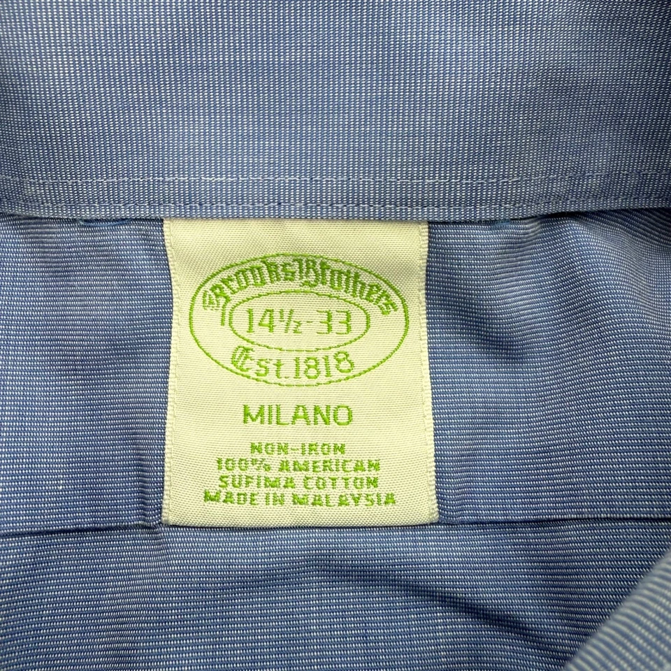 Camisa de vestir Brooks Brothers Milano para hombre 14,5-33 azul 100 % algodón americano Supima Foto 2 de 4