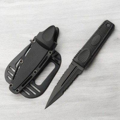 8'' Tactical Boot Knife Dagger Black Stainless Blade Nylon Fiber Handle + Sheath