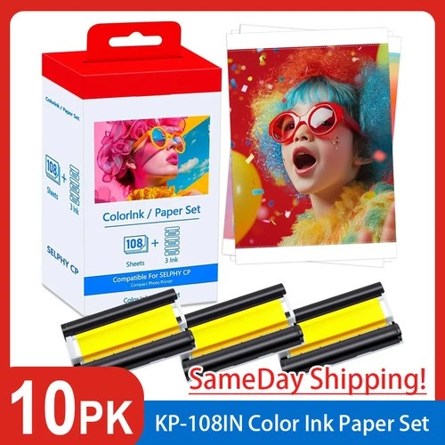 Canon Selphy CP1500 CP1300 CP1200 4x6 108 sheet Color Ink Paper Set KP-108IN lot