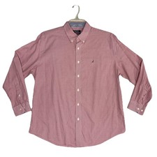 Nautica Classic Fit Red White Navy Button Up Shirt Mens Size 16.5 32/33