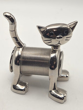 Vintage 90s Breeze Collection Silver Slinky Cat Desk Clock Japan Movement works