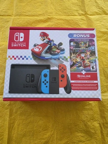 Nintendo Switch HAC-001-01 Mario Kart 8 Deluxe Bundle Full Game Download + 3 Mo. Nintendo Switch Online Membership Included 32GB Console - Black/Neon Blue/Neon Red