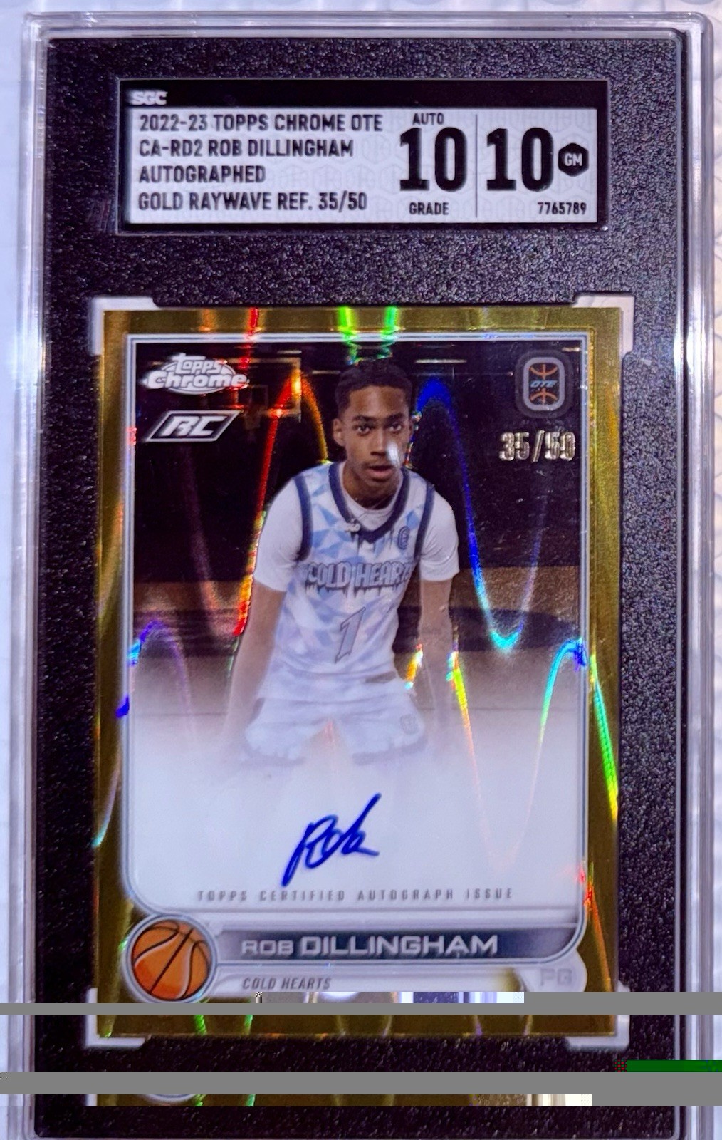 2022-23 Topps Chrome OTE Auto Gold Ray Wave Refractors #CARD2 Rob Dillingham