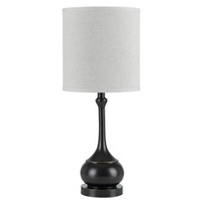 25 Bronze Metal Table Lamp With Beige Drum Shade