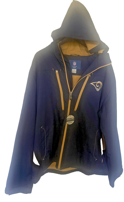 New Reebok NFL St. Louis Rams On Field Sideline Fleece Hooded Jacket L NWT