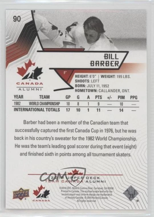 2019 Upper Deck Team Canada Juniors Exclusives /250 Bill Barber #90 HOF - Image 2 of 2