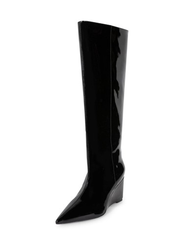 SMASH SHOES Womens Black Ankle Zip Goring Lela Pointed Toe Wedge Boots Shoes 13