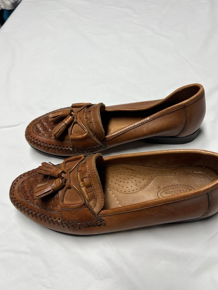 Par de mocasines sin cordones de cuero marrón Bert Pulitzer para hombre talla 10D Foto 4 de 4