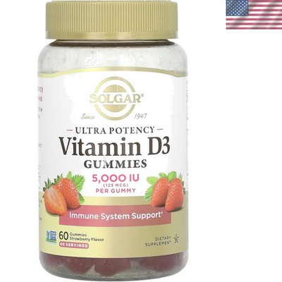 Strawberry Flavor Vitamin D3 Gummies - 2g Sugar, 60 Servings for Immune Defense