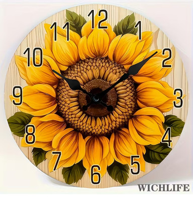 WALL CLOCK- 11 Inch Sunflower Wall Clock - Round Wooden Silent Non-Ticking