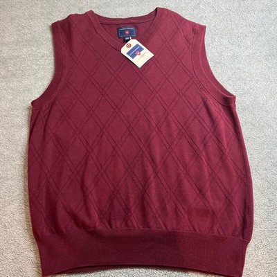 Saddlebred Red Diamond pattern Knit V-Neck Sweater Vest Mens Size Medium B182