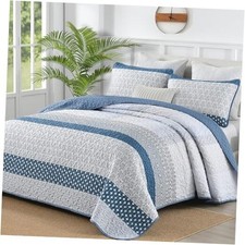 Quilt Size, Bohemian Stripe Quilt Sets 3 Pieces Gray Boho Quilted Full Blue
