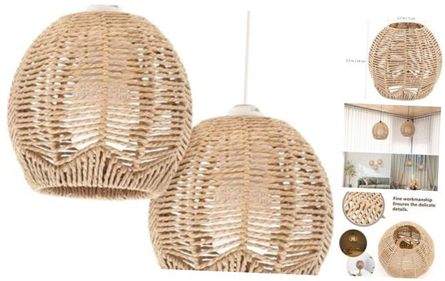 2Pcs Handwoven Rattan Pendant Lamp Shade for Boho Chandelier Decor