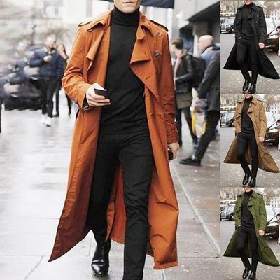 Herren Vintage langer Trenchcoat warmer Mantel für Freizeit und formelle Kleidu