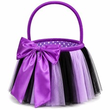 Halloween Light Up Trick or Treat Basket, LED Candy Bucket with Bowknot Tulle...