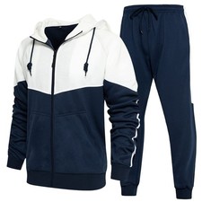 Men's Tracksuit Full Zip Running Jogging Athletic Sports Hooded Jacket and Pa...