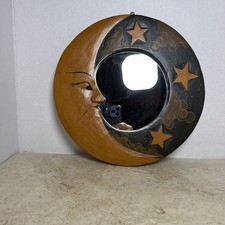 Espejo vintage de los 90 luna creciente y estrellas pintado a mano decoración de pared de madera