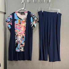 Attitudes by Renee Global Illusion 3 Piece Set Navy Marble, Petites Medium