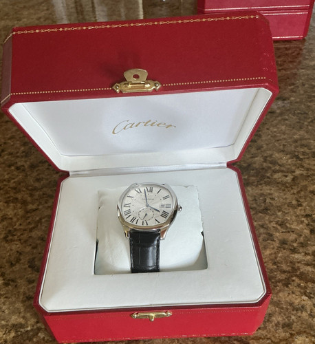 Cartier Drive de Cartier Men's Wristwatch Black Leather Band w/ Box &…