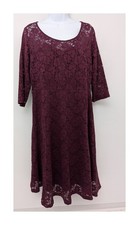 New Look Inspire Lace Dress Burgundy UK 18 90% Polyamide 10% Elastane Womens Use