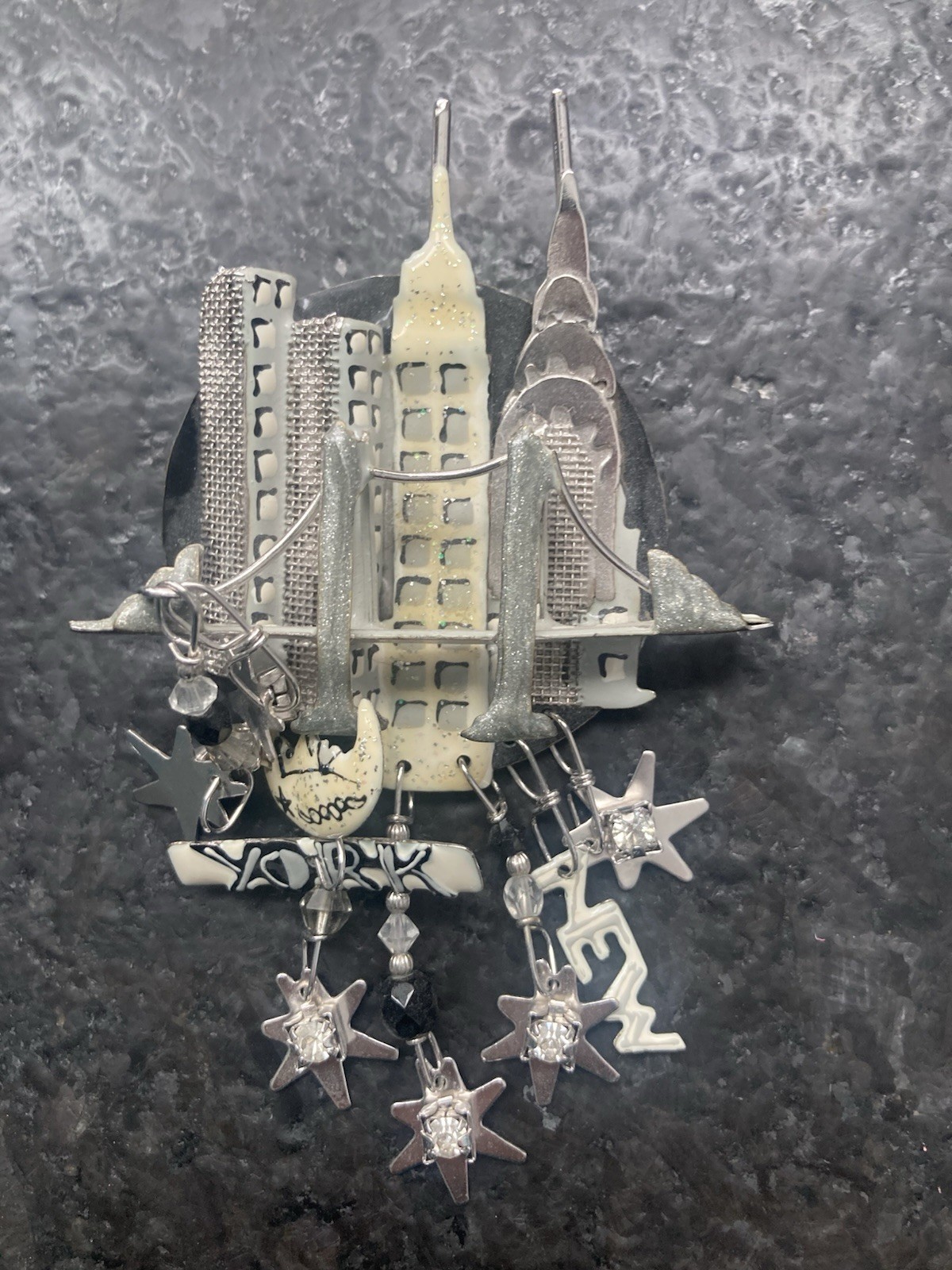 Vintage Lunch at the Ritz Enamel Brooch