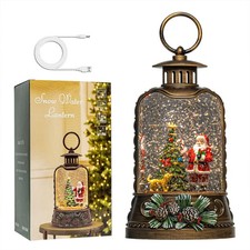 9.6" Christmas Snow Globe Lantern with Santa Claus - Water Swirling Glitter L...