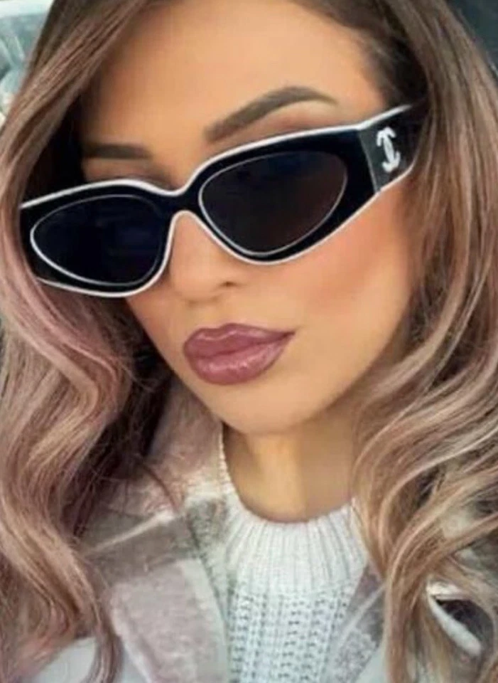 CHANEL Black & White Irregular Cat Eye Sunglasses New In Box - image 2 of 3