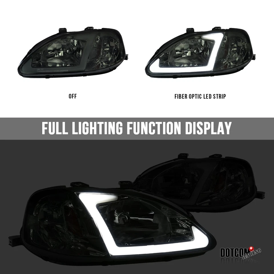 Fits 1999-2000 Honda Civic CX DX EX LED Tube Headlights Turn Signal Lamps 99-00 — 第 3/4 张图片