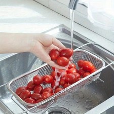 1 Set Stainless Steel Over Sink Colander with Telescopic Handle - Metal Mesh Str