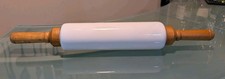 Vintage Imperial Mfg Co Cambridge Milk Glass Rolling Pin Wooden Handles 19" READ