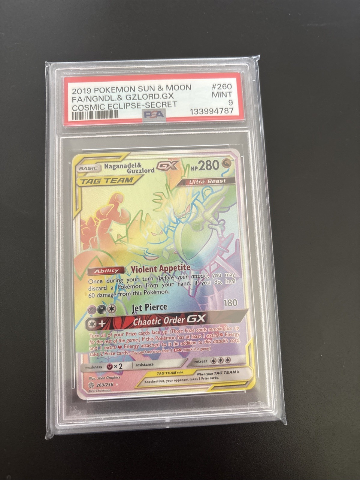 PSA 9 Mint Naganadel & Guzzlord GX 260/236 Cosmic Eclipse 2019 Pokemon