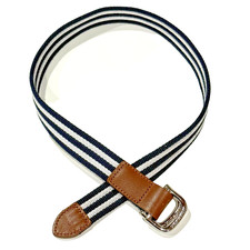 Janie  Jack Leather Canvas Belt Boys 2T 3T Blue Brown Easter Preppy Stripe