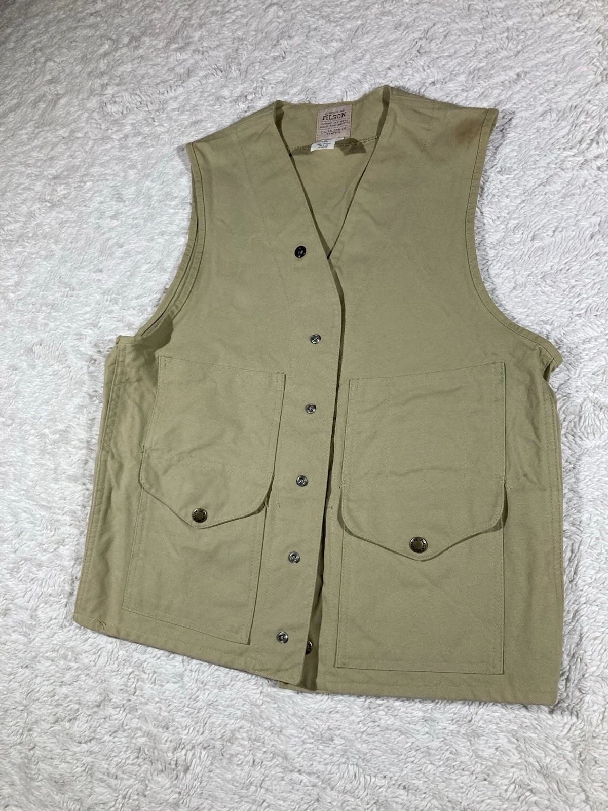 CC Filson Canvas Khaki Style 8 Cruiser Work Vest New Size 36 Hunting Fishing