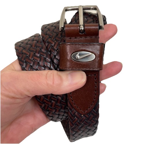 Nike Men’s Braided Woven Leather Belt Brown Golf Size 38 Swoosh Basket Weave