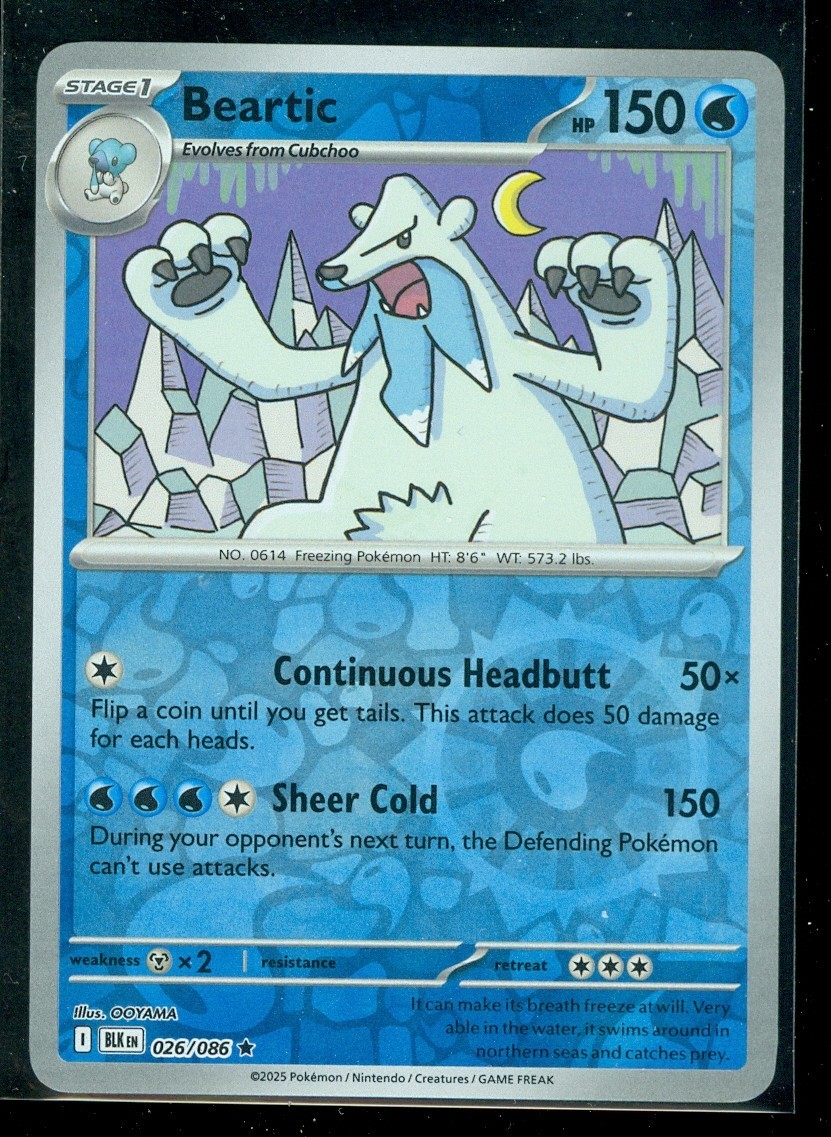 Pokemon BEARTIC 026/086 - Black Bolt - RARE Rev Holo - MINT