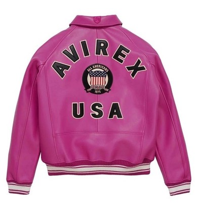 New Men's Avirex Icon Genuine Leather American Jacket Pink Avirex Bomber Jacket