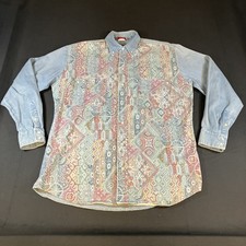 Vintage Kenny Rogers Western Shirt Mens Size Large L Denim Aztec Made In USA