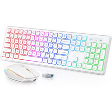Wireless Keyboard and Mouse Combo RGB Backlit, Rechargeable Light up Letters, Fu