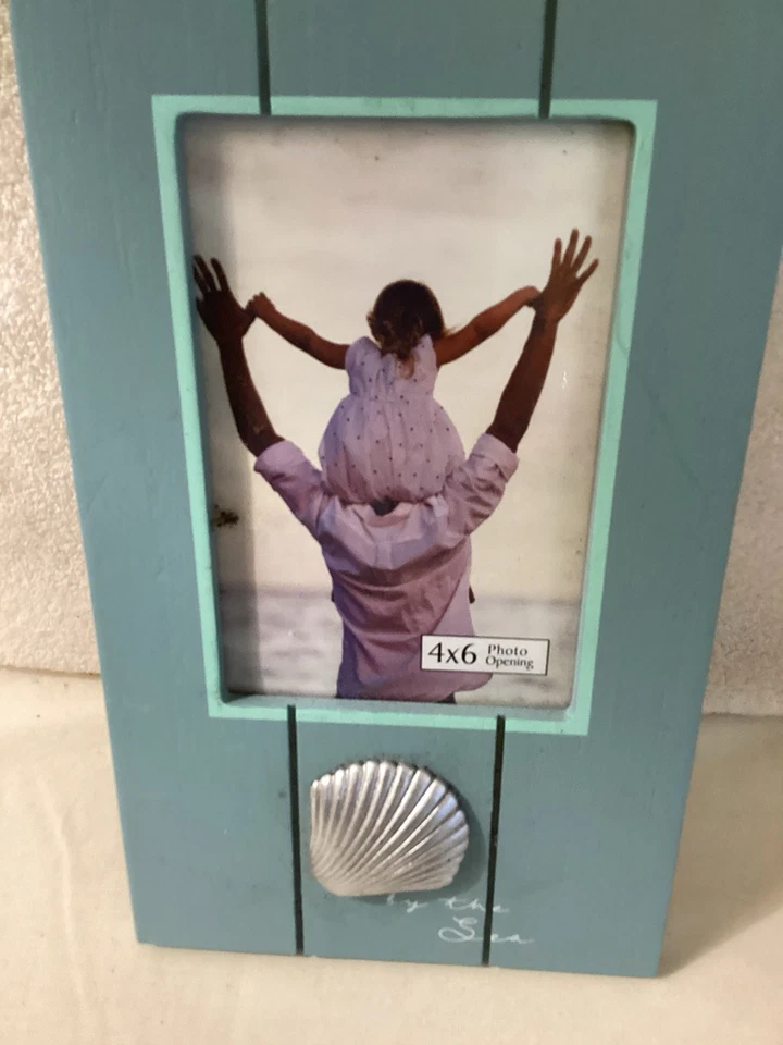 Marco de fotos 6X10, cuadro 4x6, madera, verde, decoración de conchas, colgar o ponerse de pie Foto 3 de 4