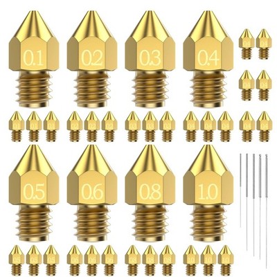 31PCS MK8 3D Printer Nozzles Extruder for Ender 3, 0.4mm 0.1 0.2 0.3 0.5 0.6 ...