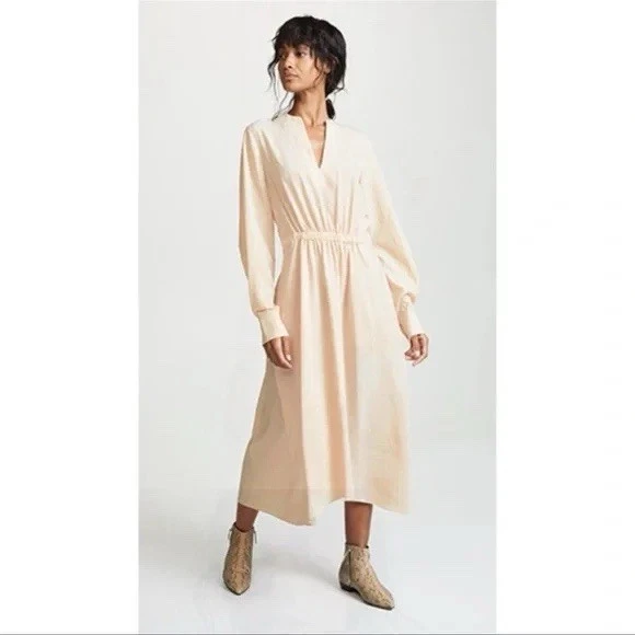 Vestido VINCE Poet Midi Sobrepelliz Manga Abullonada en Sándalo Beige Talla XL Foto 3 de 4