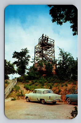 Vintage Postcard The Tower Lookout Point Clarksville Missouri Parking Lot View