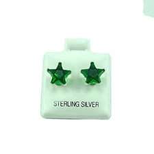Sterling Silver - 8mm Star CZ Simulated Emerald Stud Earrings (SE236)
