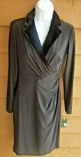 RALPH LAUREN SEXY BLACK JERSEY VELVET RUCHED DRESS V-NECK SIZE 2 NWT MSRP$164.00