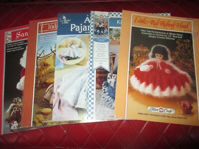 LOT Of 5 Vintage CROCHET Doll CLOTHES PATTERN Leaflets - 1980's to 1990's - #7
