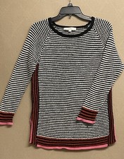 LOFT Women's Open-Knit Crochet Pullover Sweater 3/4 Sleeve Crew Neck Size M