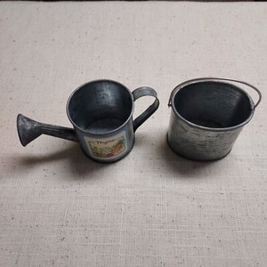 Tin Garden Watering Can and Bucket Miniature vintage