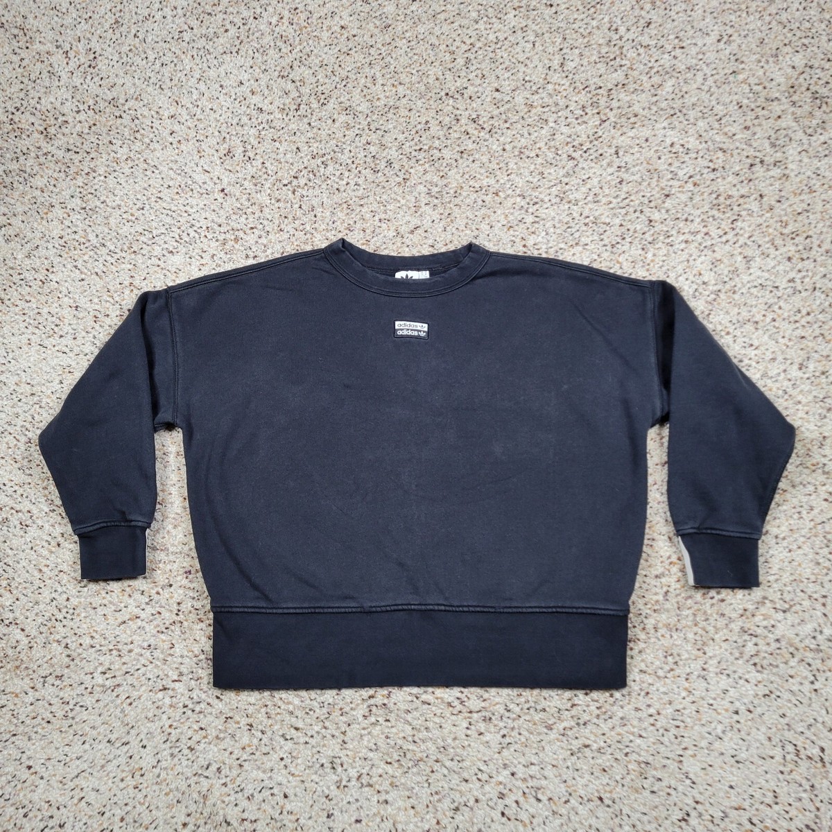 Adidas Sweatshirt Womens Medium Black Cropped Oversized Sweater