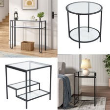 Modern Tempered Glass Coffee Table with Open Shelf & Metal Frame for Living Room